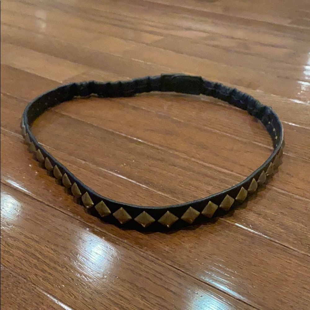 Black Leather Belt Diamond Gold Hardware Size S/M